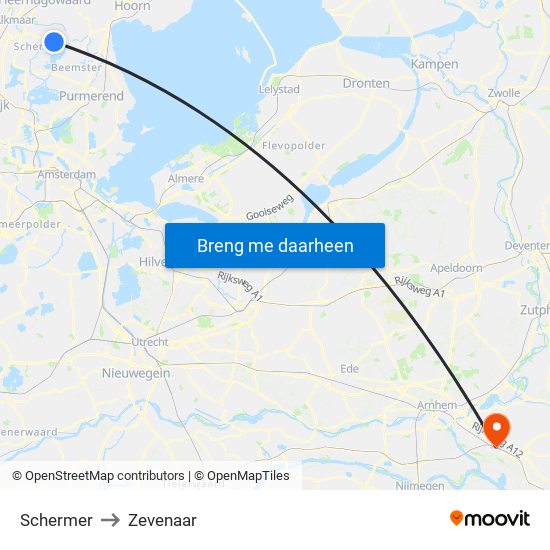 Schermer to Zevenaar map