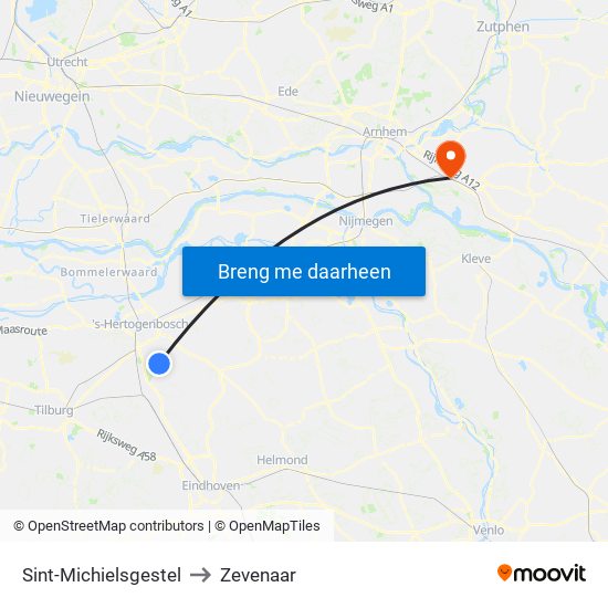 Sint-Michielsgestel to Zevenaar map