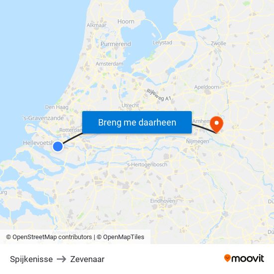 Spijkenisse to Zevenaar map