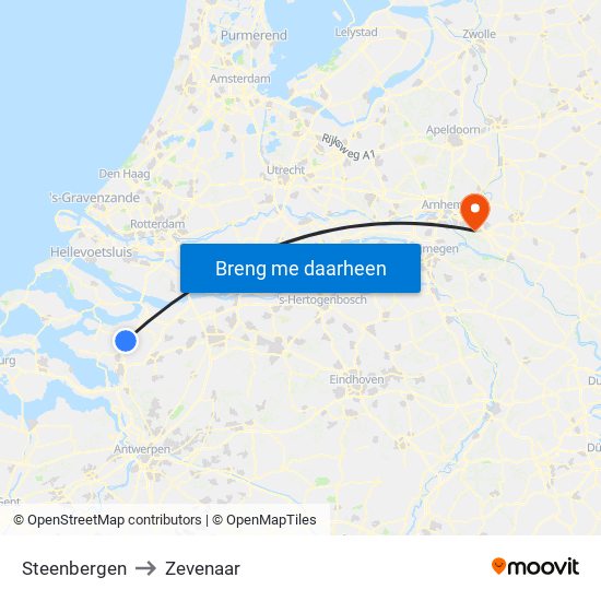 Steenbergen to Zevenaar map