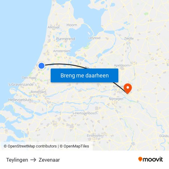 Teylingen to Zevenaar map