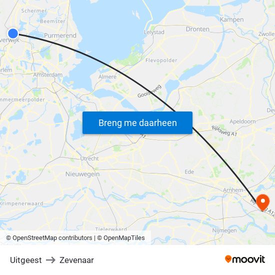 Uitgeest to Zevenaar map