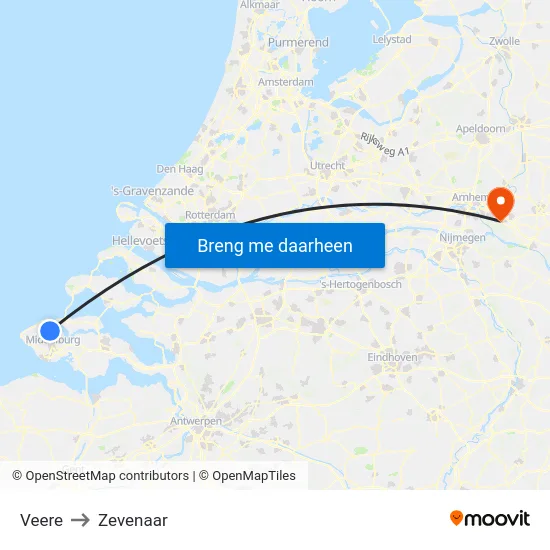 Veere to Zevenaar map