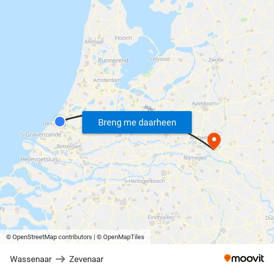 Wassenaar to Zevenaar map