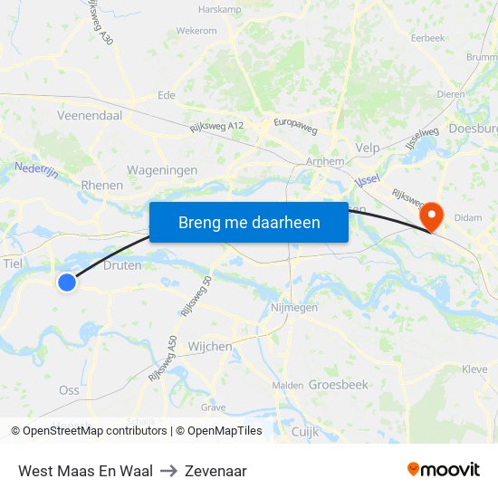 West Maas En Waal to Zevenaar map