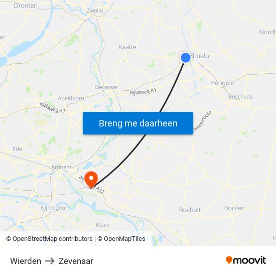 Wierden to Zevenaar map