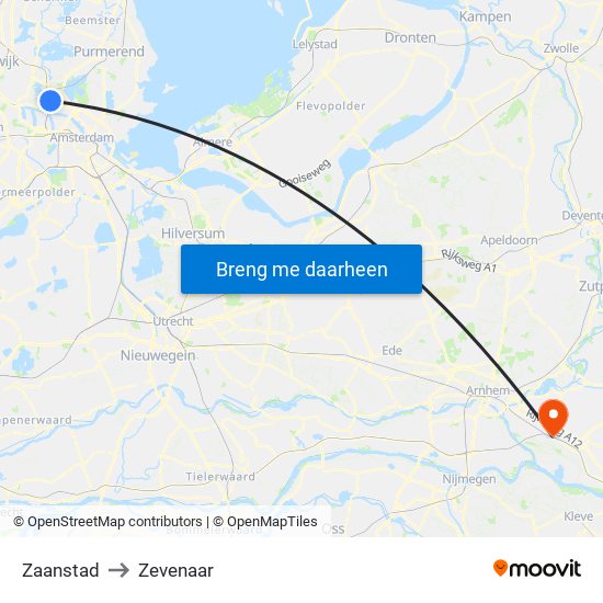 Zaanstad to Zevenaar map