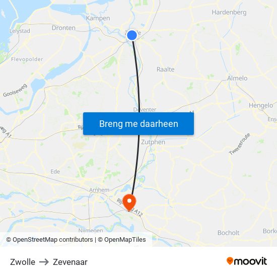 Zwolle to Zevenaar map