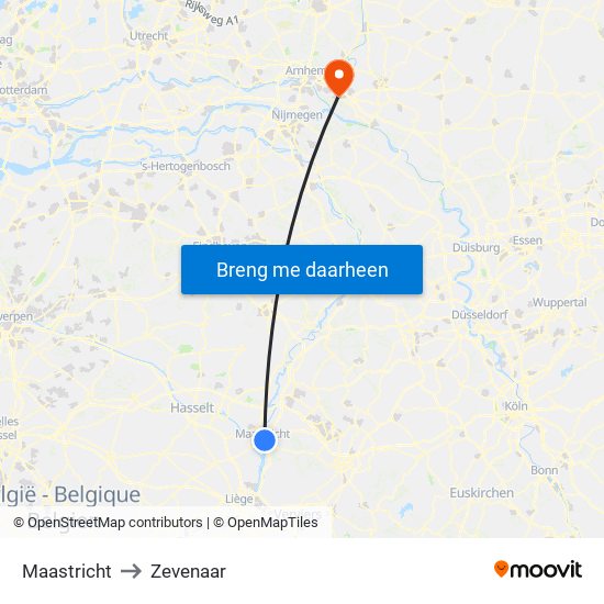 Maastricht to Zevenaar map