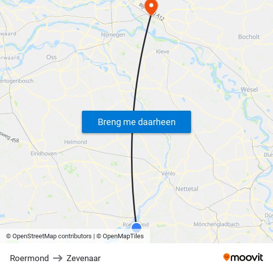 Roermond to Zevenaar map