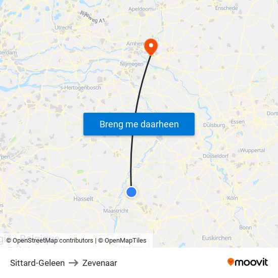 Sittard-Geleen to Zevenaar map