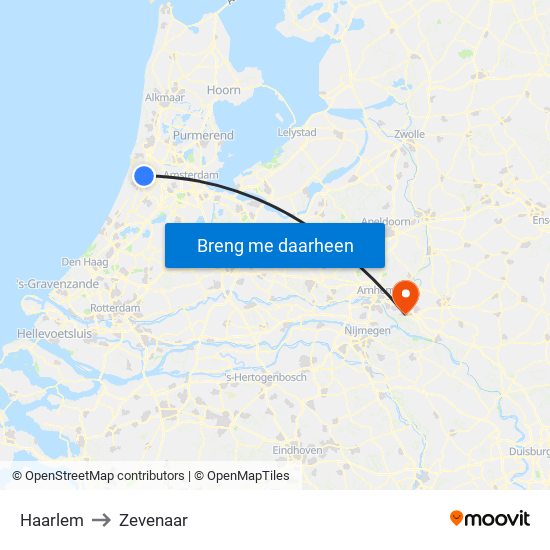 Haarlem to Zevenaar map