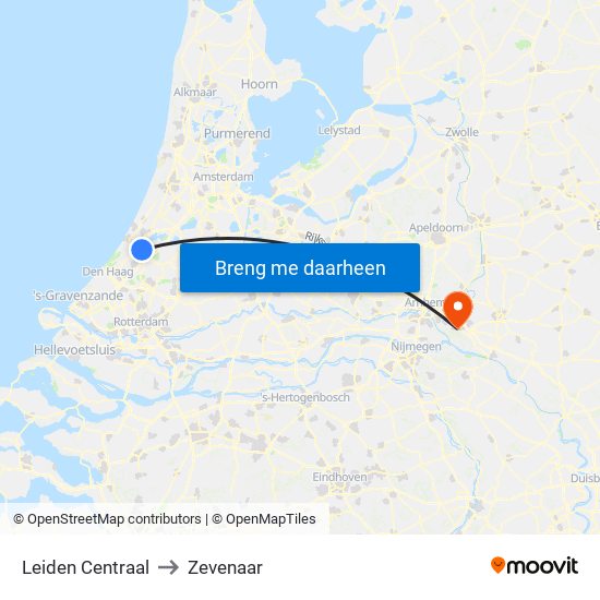 Leiden Centraal to Zevenaar map