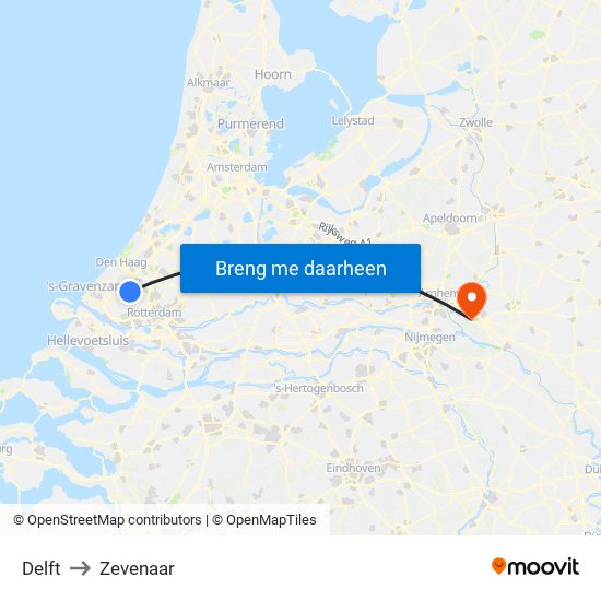 Delft to Zevenaar map