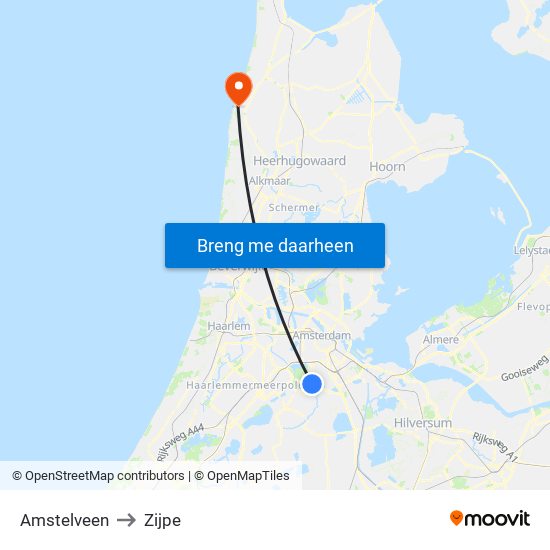 Amstelveen to Zijpe map