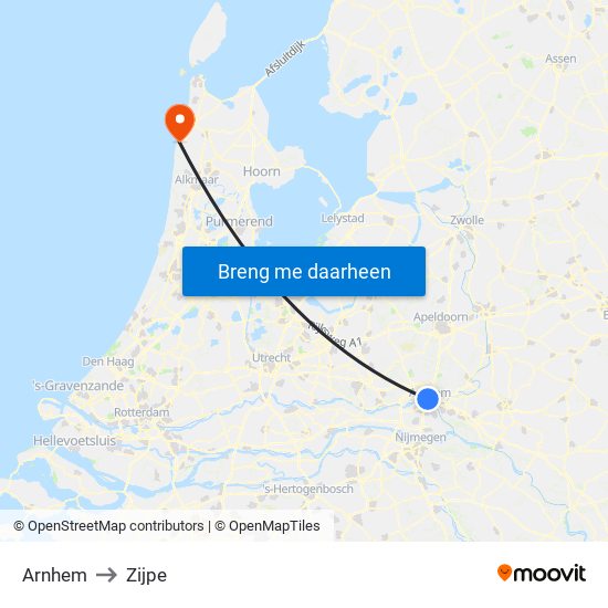 Arnhem to Zijpe map