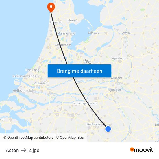 Asten to Zijpe map