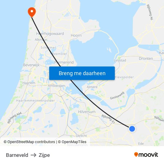 Barneveld to Zijpe map
