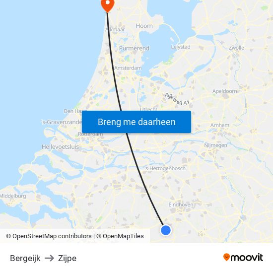 Bergeijk to Zijpe map