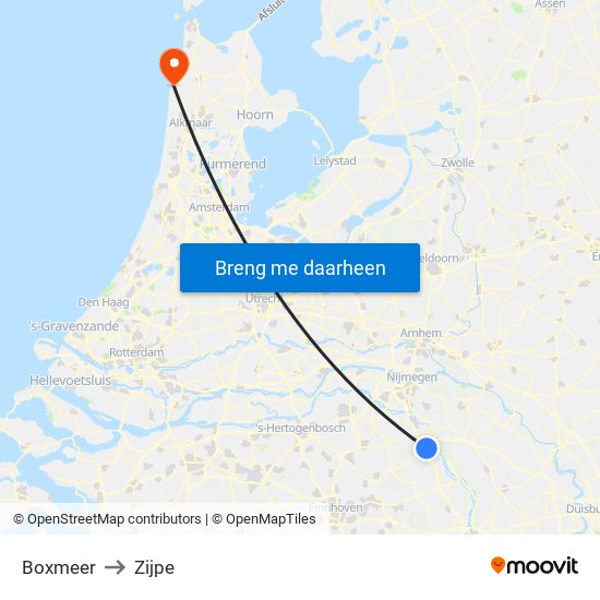 Boxmeer to Zijpe map