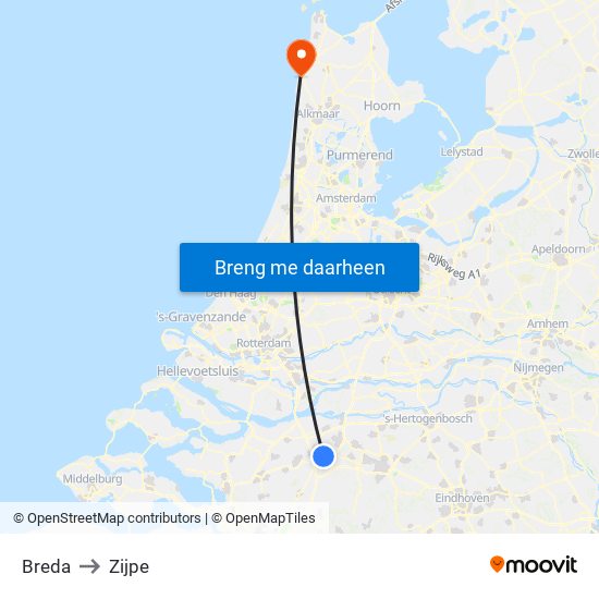 Breda to Zijpe map