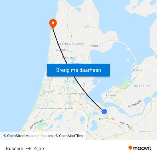 Bussum to Zijpe map