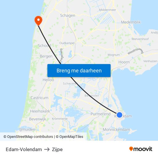 Edam-Volendam to Zijpe map