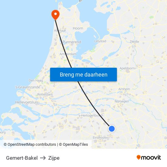 Gemert-Bakel to Zijpe map