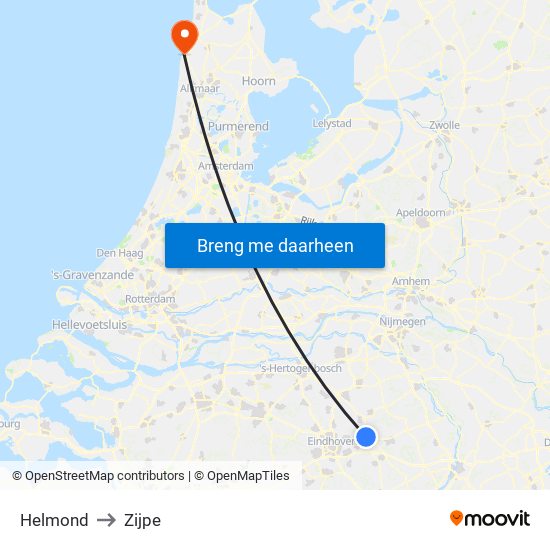 Helmond to Zijpe map