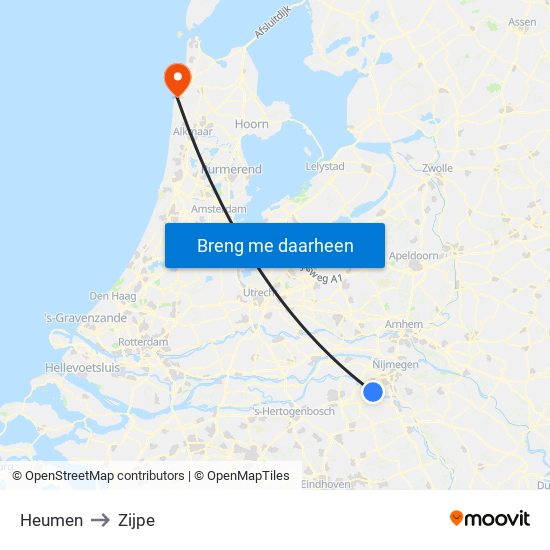 Heumen to Zijpe map