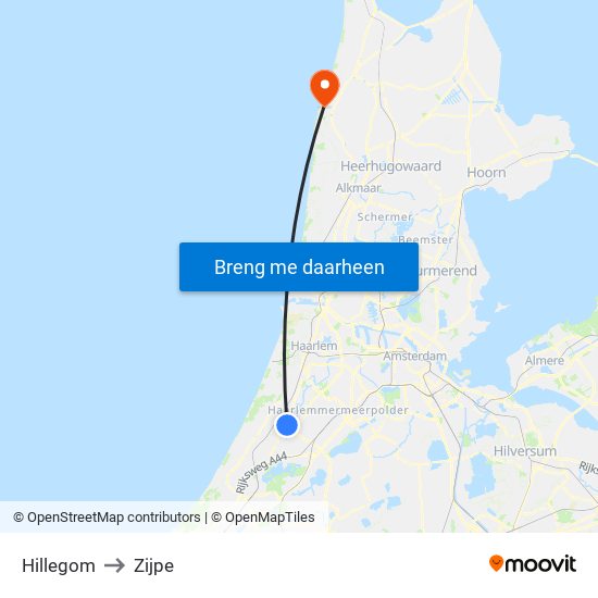 Hillegom to Zijpe map