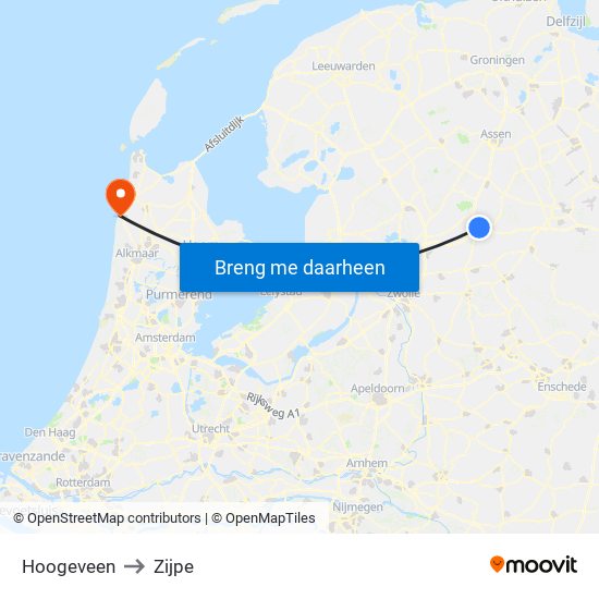 Hoogeveen to Zijpe map
