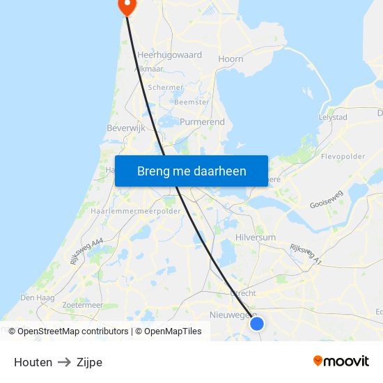 Houten to Zijpe map