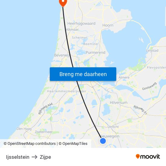 Ijsselstein to Zijpe map