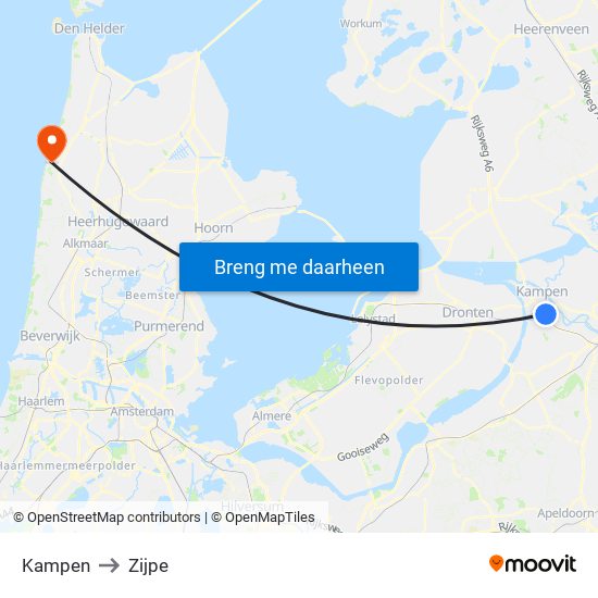 Kampen to Zijpe map