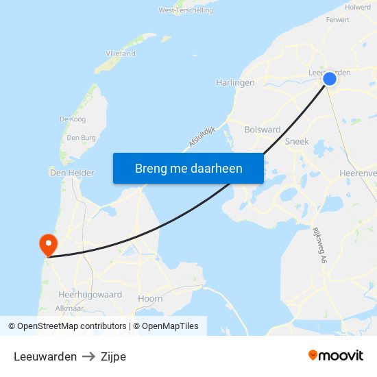 Leeuwarden to Zijpe map