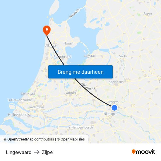 Lingewaard to Zijpe map