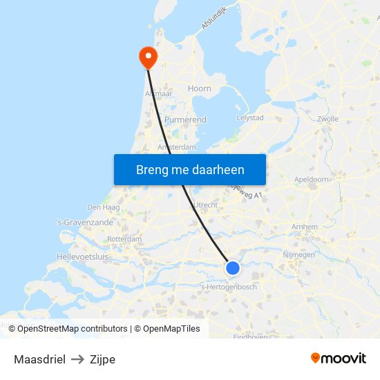 Maasdriel to Zijpe map