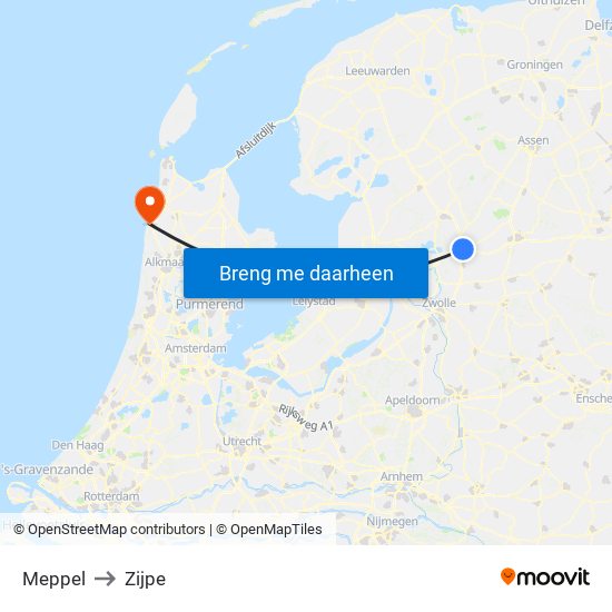 Meppel to Zijpe map