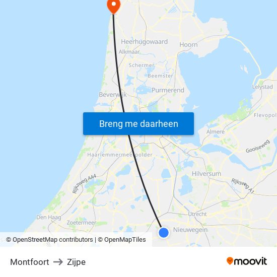 Montfoort to Zijpe map