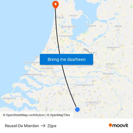 Reusel-De Mierden to Zijpe map