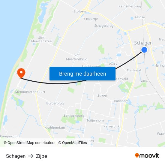 Schagen to Zijpe map