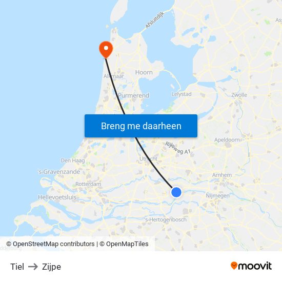 Tiel to Zijpe map