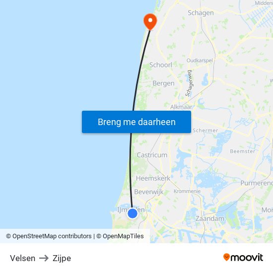 Velsen to Zijpe map