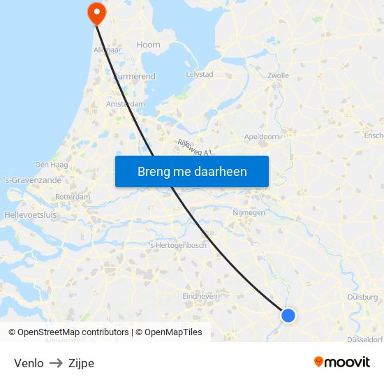 Venlo to Zijpe map