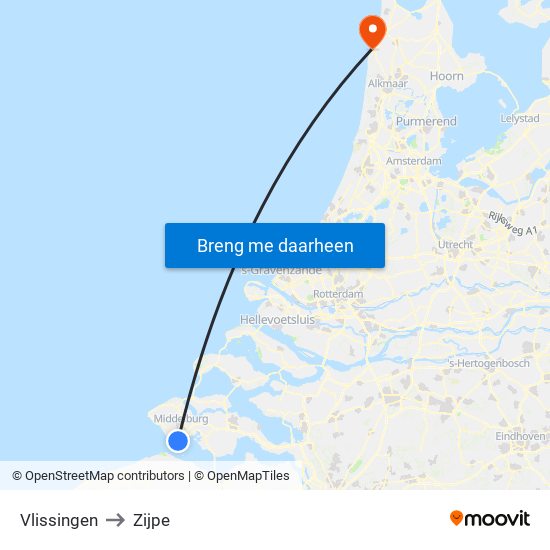 Vlissingen to Zijpe map