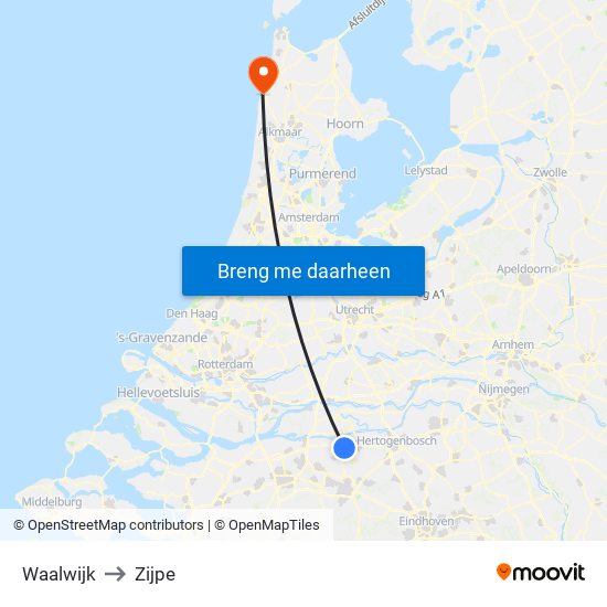 Waalwijk to Zijpe map