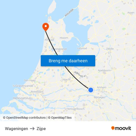 Wageningen to Zijpe map