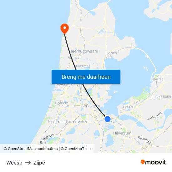 Weesp to Zijpe map