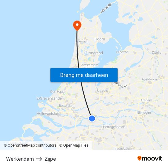 Werkendam to Zijpe map